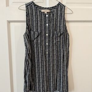 Loft Black White Rayon Sleeveless Top Size M Blouse Button